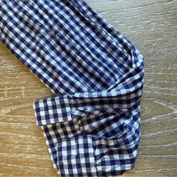 Kut From The Kloth Feena ButtonUp Roll Tab Textured Gingham Top Size M Navy Blue - Picture 5 of 13